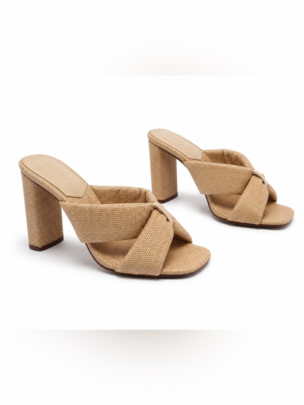 SCHUTZ Tan Woven Knot Block-Heel Mule